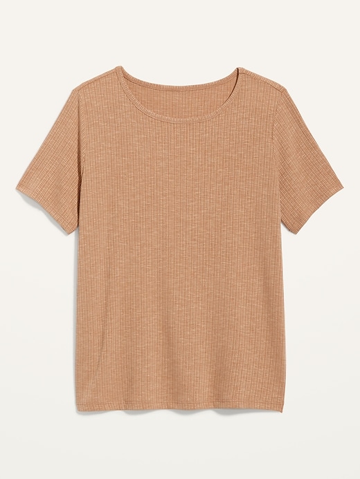 Image number 4 showing, Short-Sleeve Luxe Crew-Neck Rib-Knit T-Shirt for Women