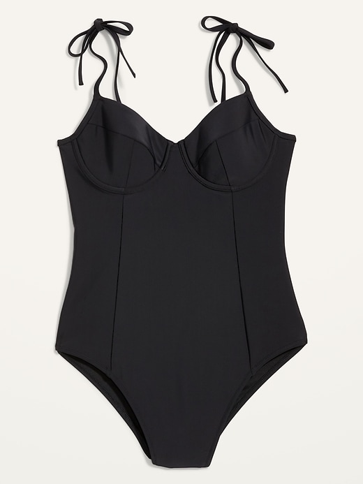 Image number 4 showing, Tie-Shoulder Underwire One-Piece Swimsuit for Women