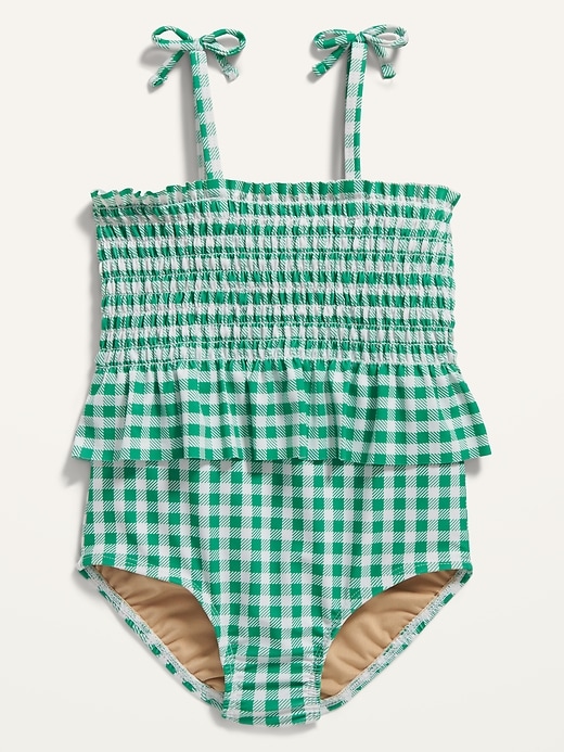 View large product image 1 of 2. Smocked Peplum Printed Swimsuit for Toddler Girls
