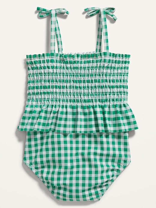Smocked Peplum Printed Swimsuit for Toddler Girls