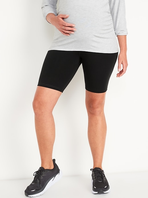 Image number 1 showing, Maternity Rollover-Waist PowerChill Biker Shorts -- 8-inch inseam