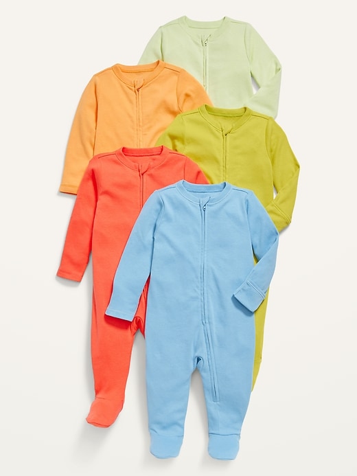Unisex 5-Pack Sleep & Play 1-Way Zip Footed One-Piece for Baby