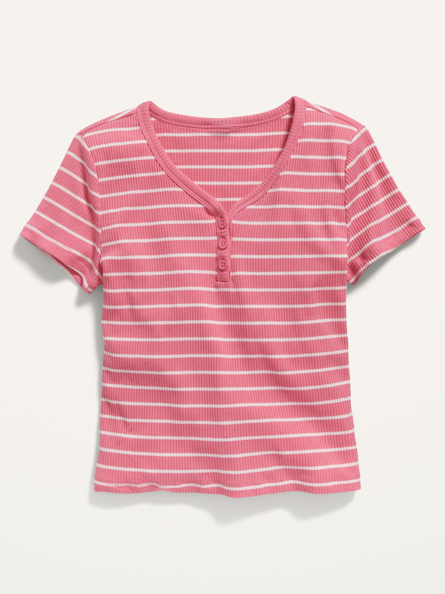 Rib-Knit Short-Sleeve Striped Henley T-Shirt for Girls | Old