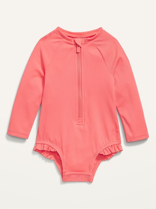 View large product image 1 of 2. Long-Sleeve Rib-Knit Zip Rashguard Swimsuit for Baby