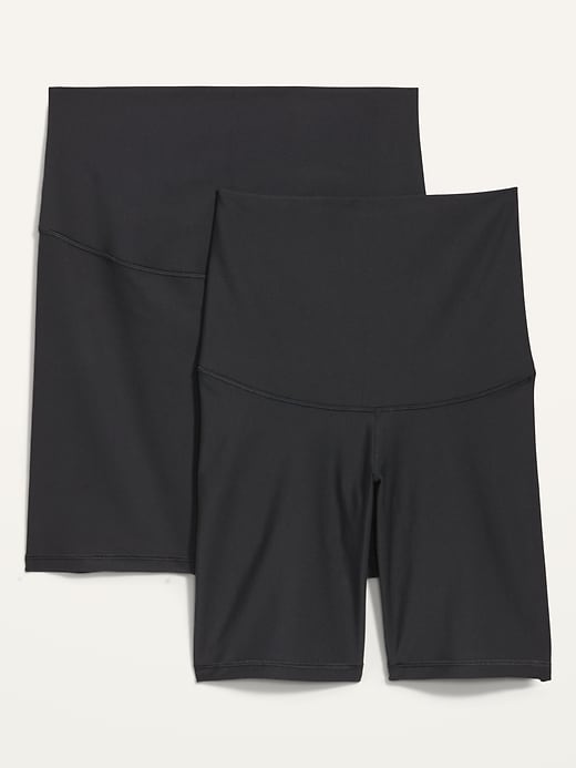 View large product image 1 of 2. Maternity 2-Pack Full Panel & Postpartum Support PowerSoft Biker Shorts -- 8-inch inseam