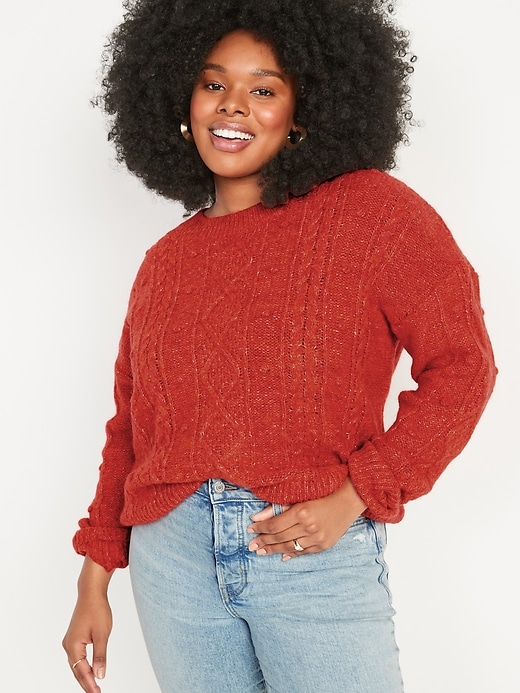 Image number 1 showing, Marled Cable-Knit Popcorn Sweater for Women