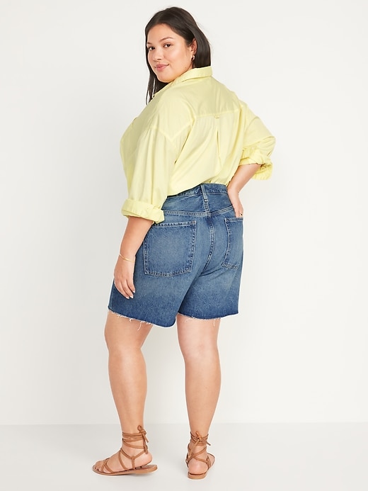 Image number 8 showing, High-Waisted Slouchy Straight Medium-Wash Cut-Off Non-Stretch Jean Shorts -- 5-inch inseam