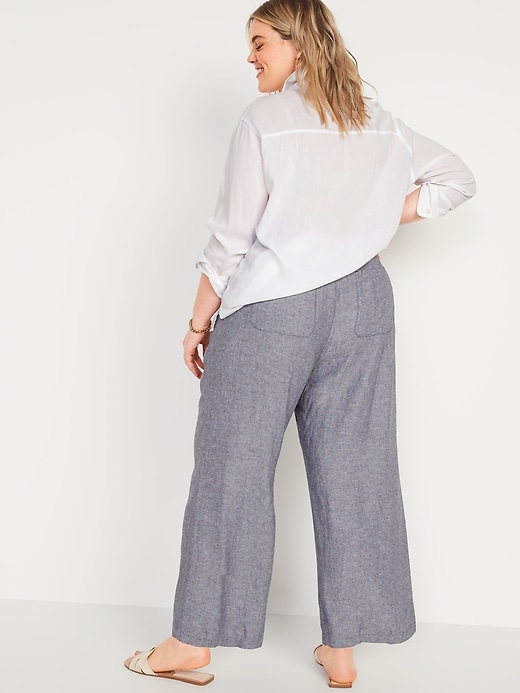 Image number 8 showing, High-Waisted Linen-Blend Wide-Leg Pants for Women