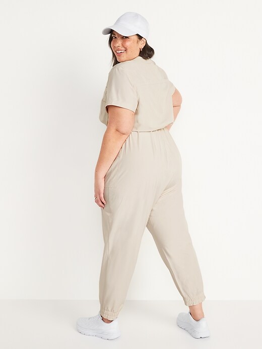 Short-Sleeve StretchTech Collarless Jumpsuit for Women | Old Navy