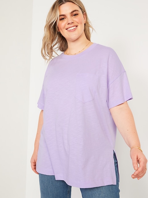 Slub-Knit Short Sleeve Seamed Tunic