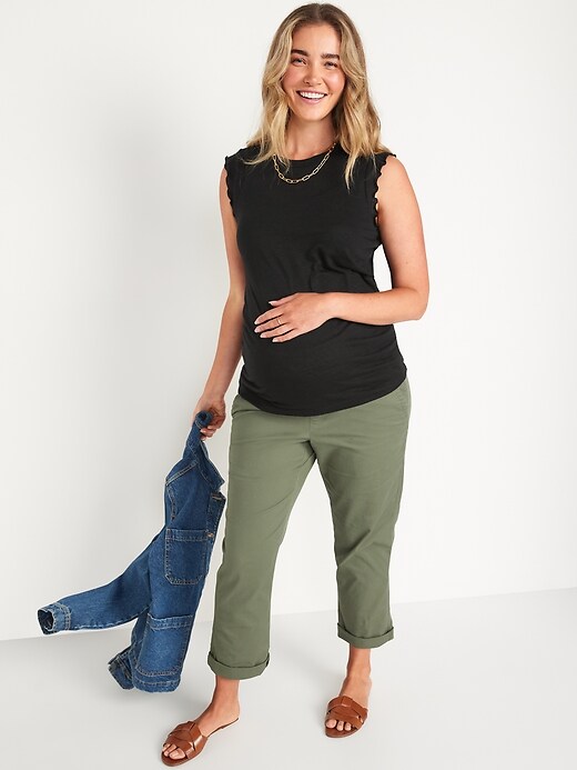 Image number 3 showing, Maternity Sleeveless Side-Shirred Ruffle-Trim Top