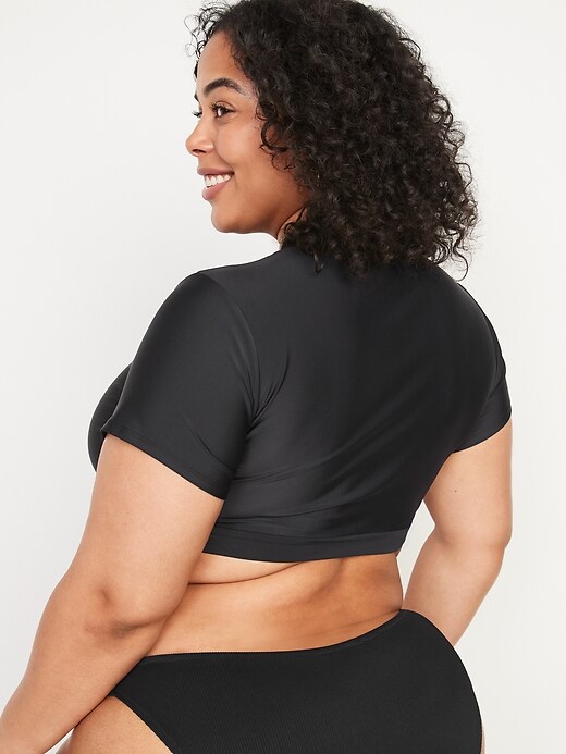 Image number 8 showing, Short-Sleeve Cropped Tie-Front Rashguard Swim Top