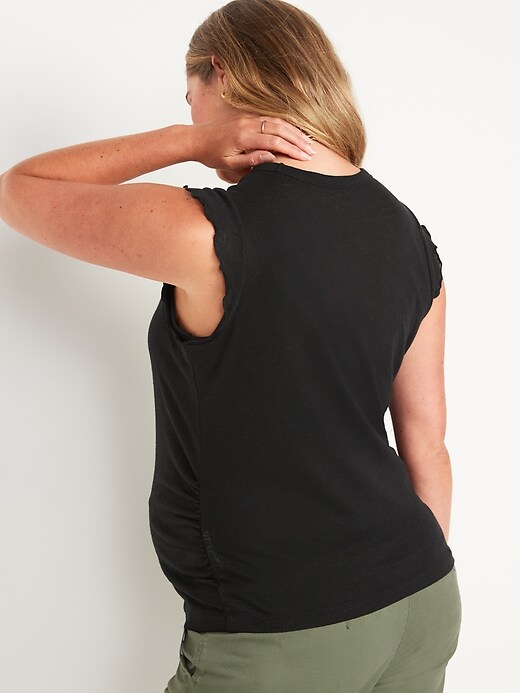 Image number 2 showing, Maternity Sleeveless Side-Shirred Ruffle-Trim Top