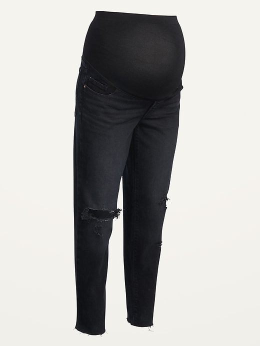 Image number 4 showing, Maternity Full Panel O.G. Straight Ripped Black-Wash Jeans for Women