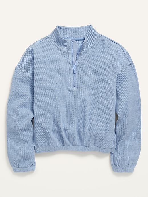 View large product image 1 of 1. Textured Waffle-Knit Quarter-Zip Sweatshirt for Girls
