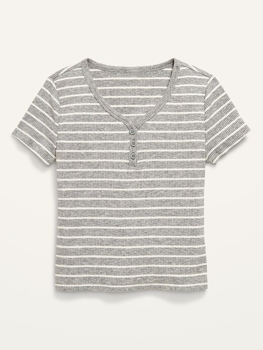 View large product image 1 of 1. Rib-Knit Short-Sleeve Striped Henley T-Shirt for Girls