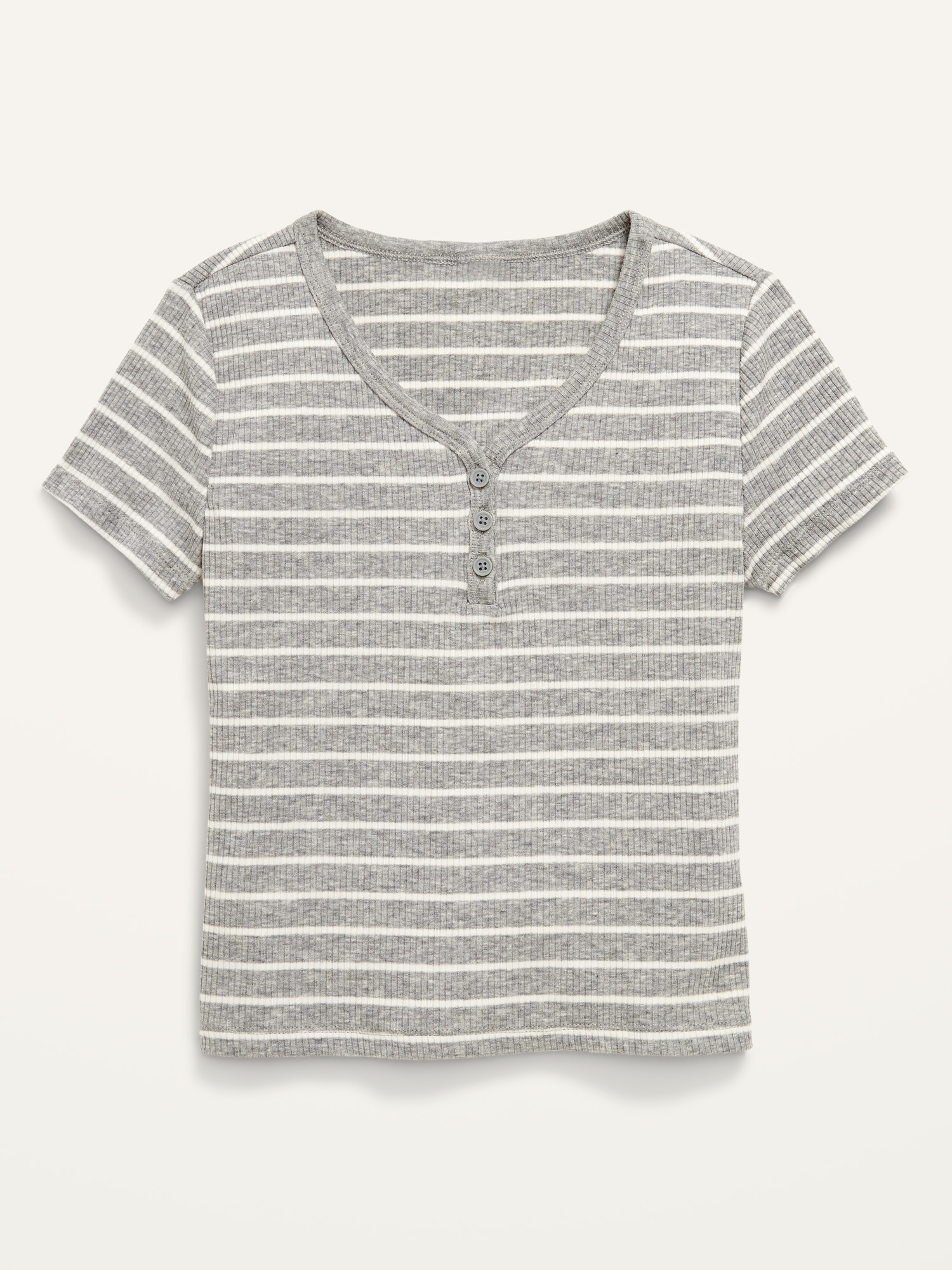 Rib-Knit Short-Sleeve Striped Henley T-Shirt for Girls | Old Navy