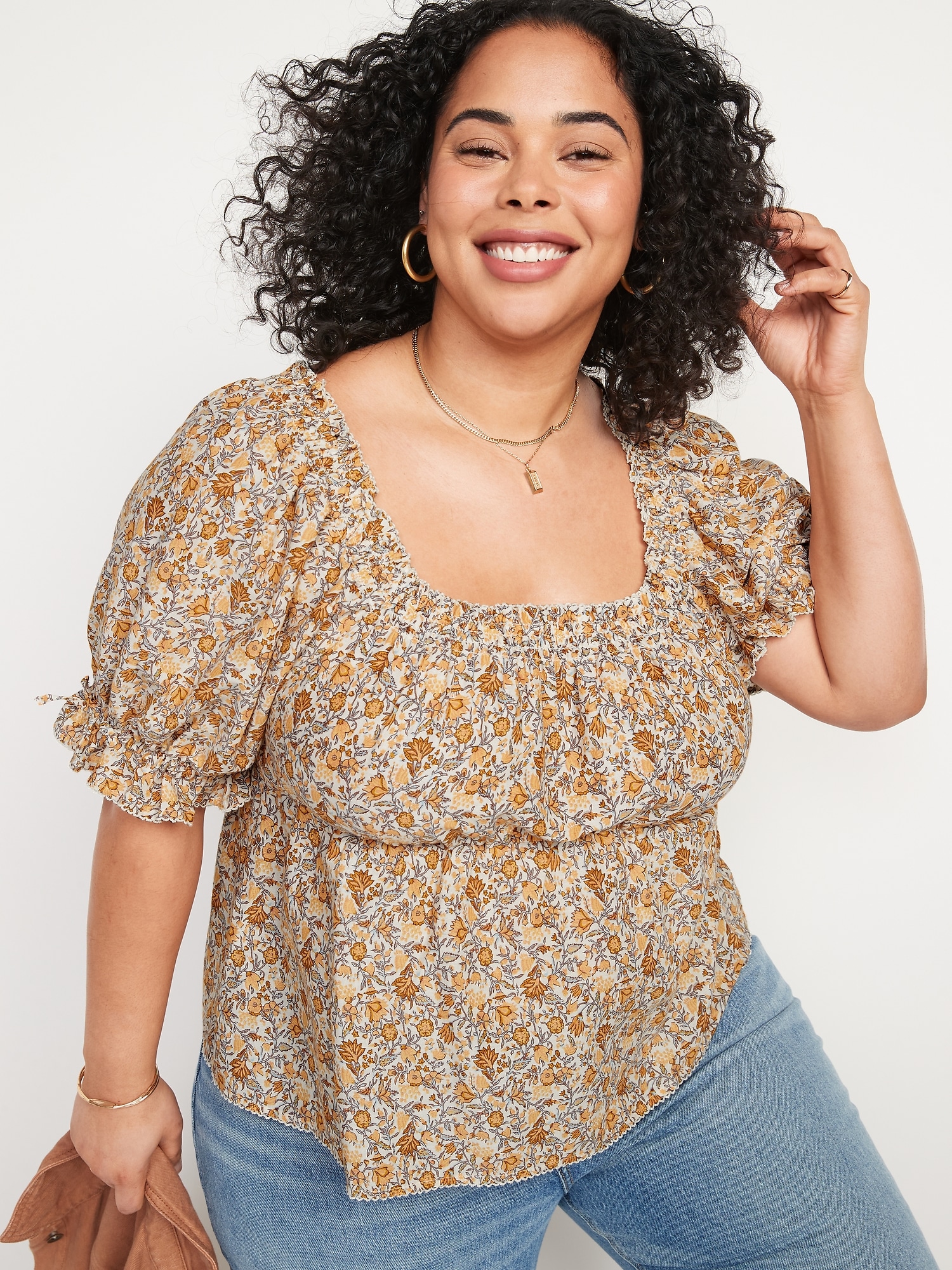 Puff-Sleeve Square-Neck Floral Babydoll Blouse for Women | Old Navy