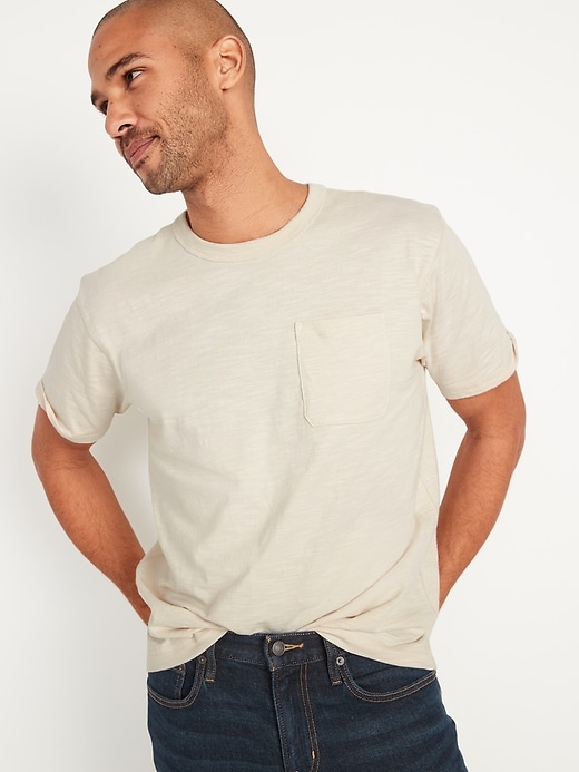 Image number 2 showing, Slub-Knit Workwear-Pocket Gender-Neutral T-Shirt for Adults