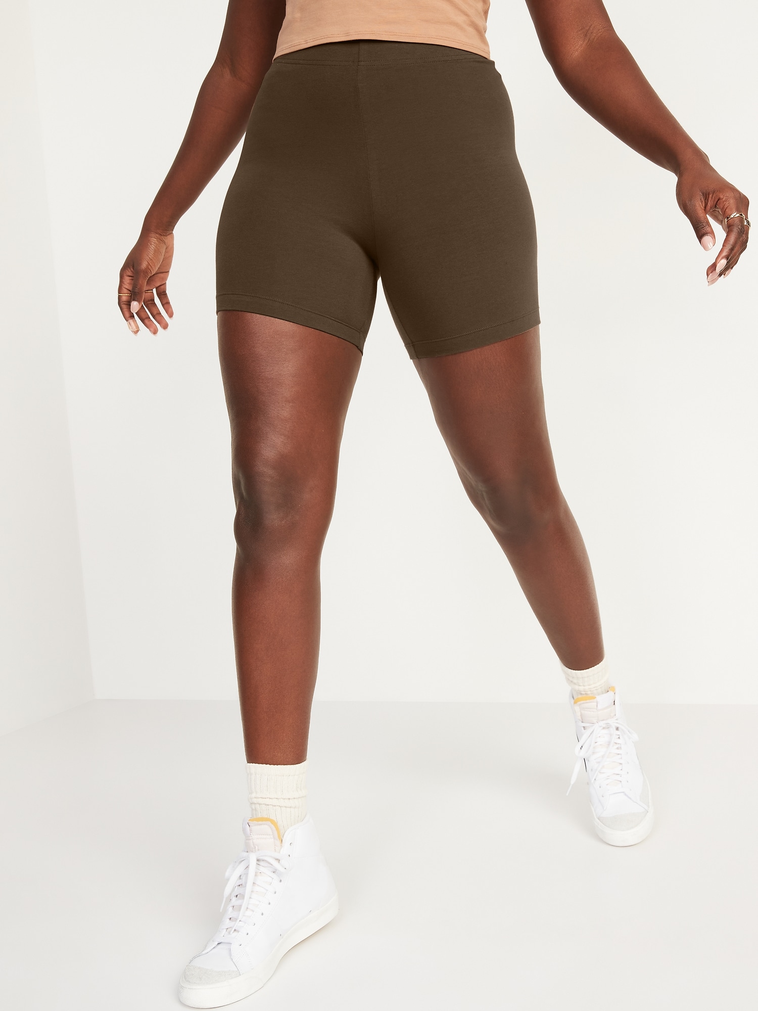 High Waisted Jersey Biker Shorts for Women -- 6-inch inseam