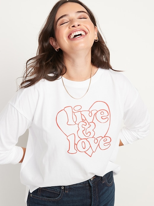 Loose Vintage LongSleeve Graphic Easy TShirt for Women Old Navy