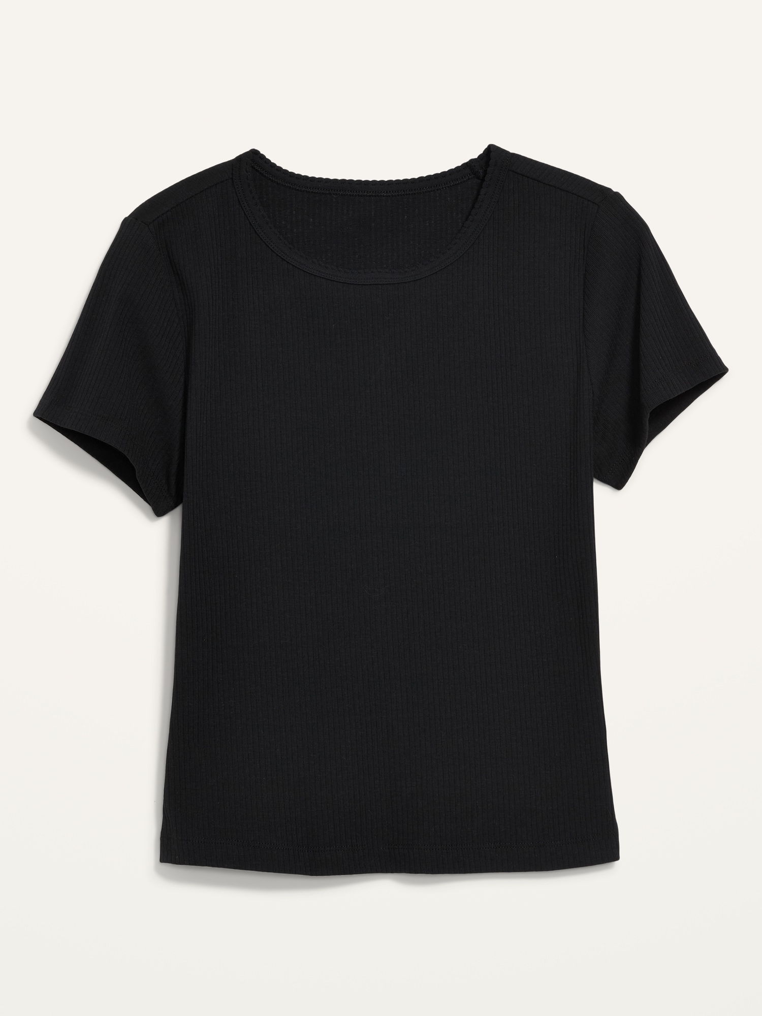 Fitted Ribbed Crew Neck Cropped Tee