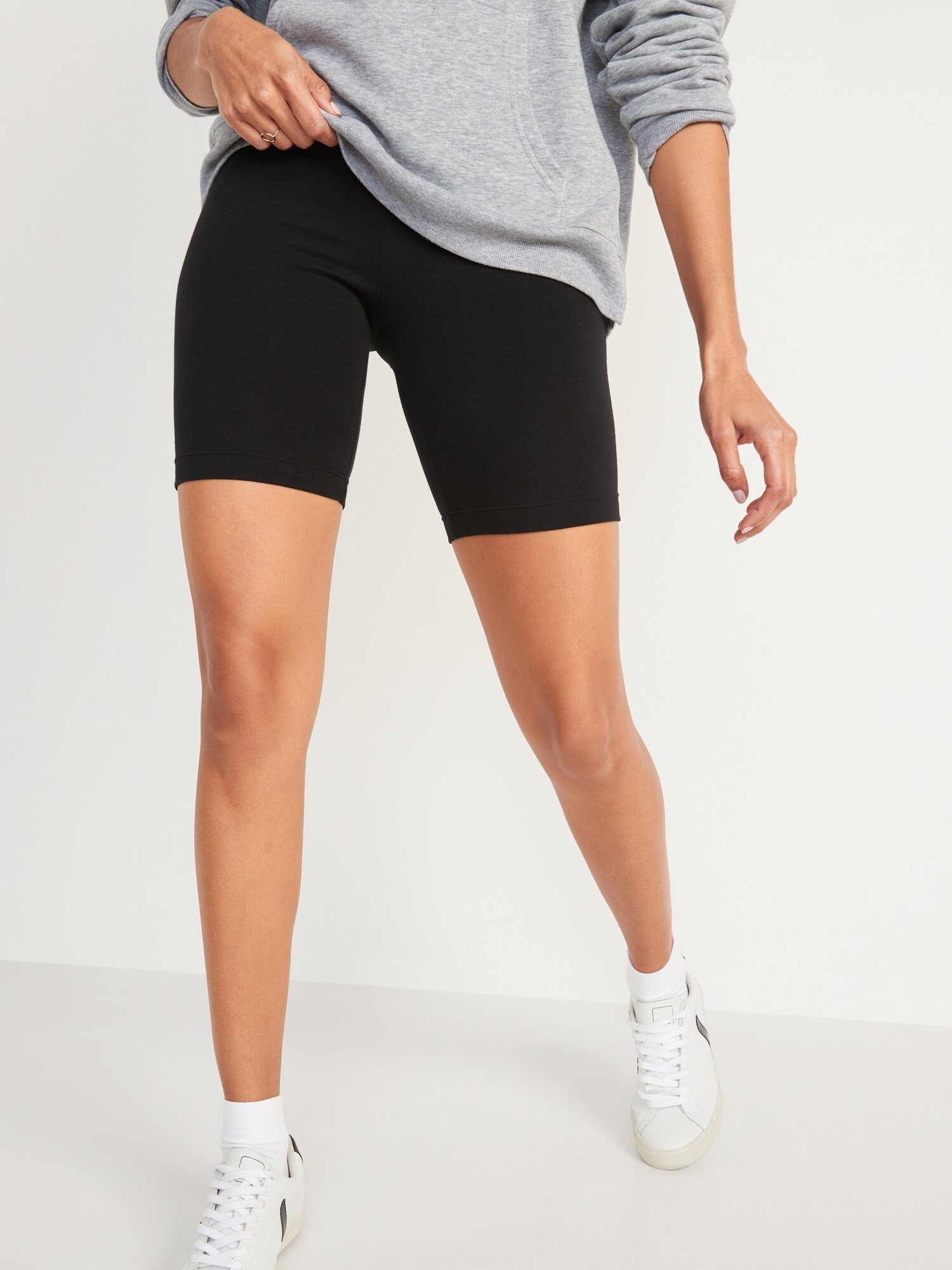 Женские шорты Old Navy High-Waisted Cotton Biker Shorts -- 8-inch inseam, цвет: Чёрный — фото 5