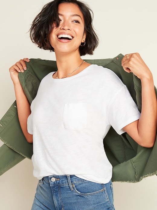 Image number 4 showing, Loose Slub-Knit Easy Pocket T-Shirt for Women