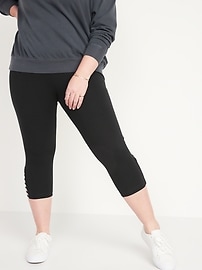 View large product image 7 of 8. High-Waisted Lattice-Hem Crop Leggings for Women