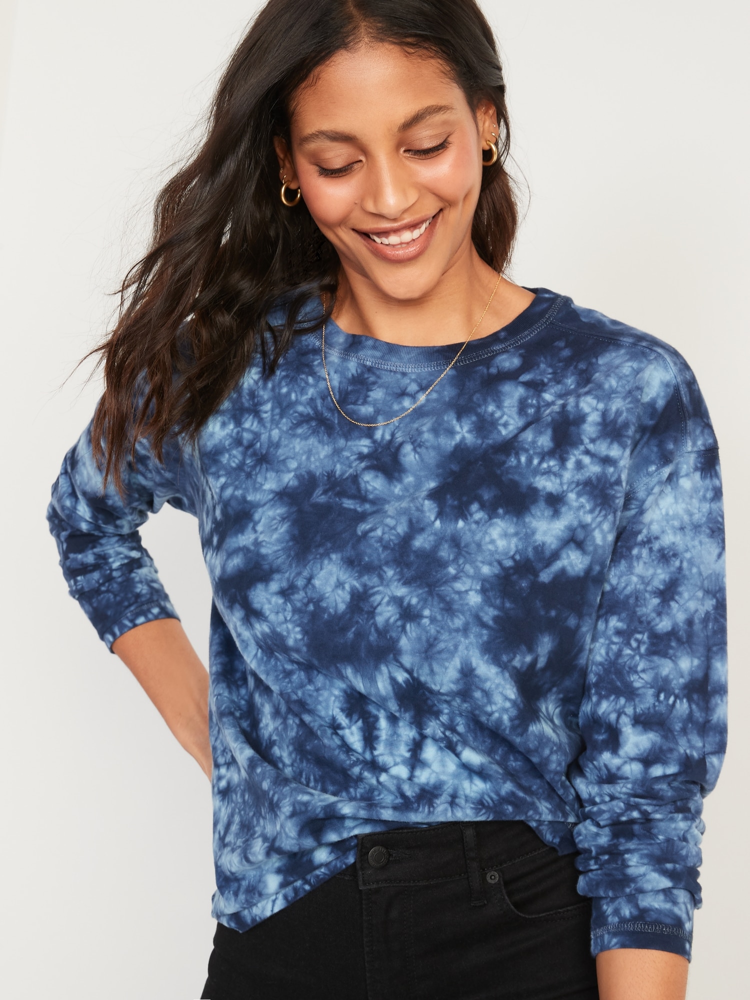 Long-Sleeve Vintage Loose Tie-Dye T-Shirt for Women | Old Navy