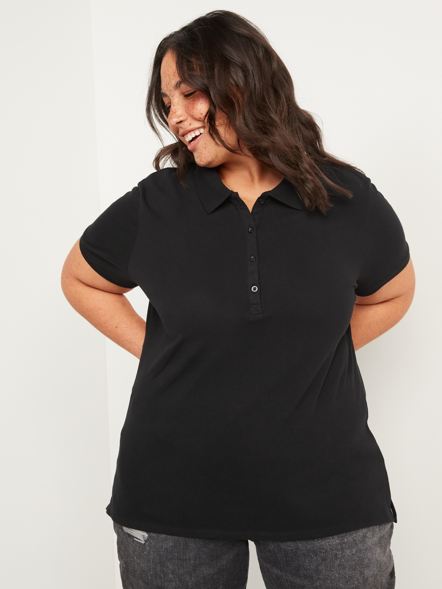 Women's plus size 2024 black polo shirts