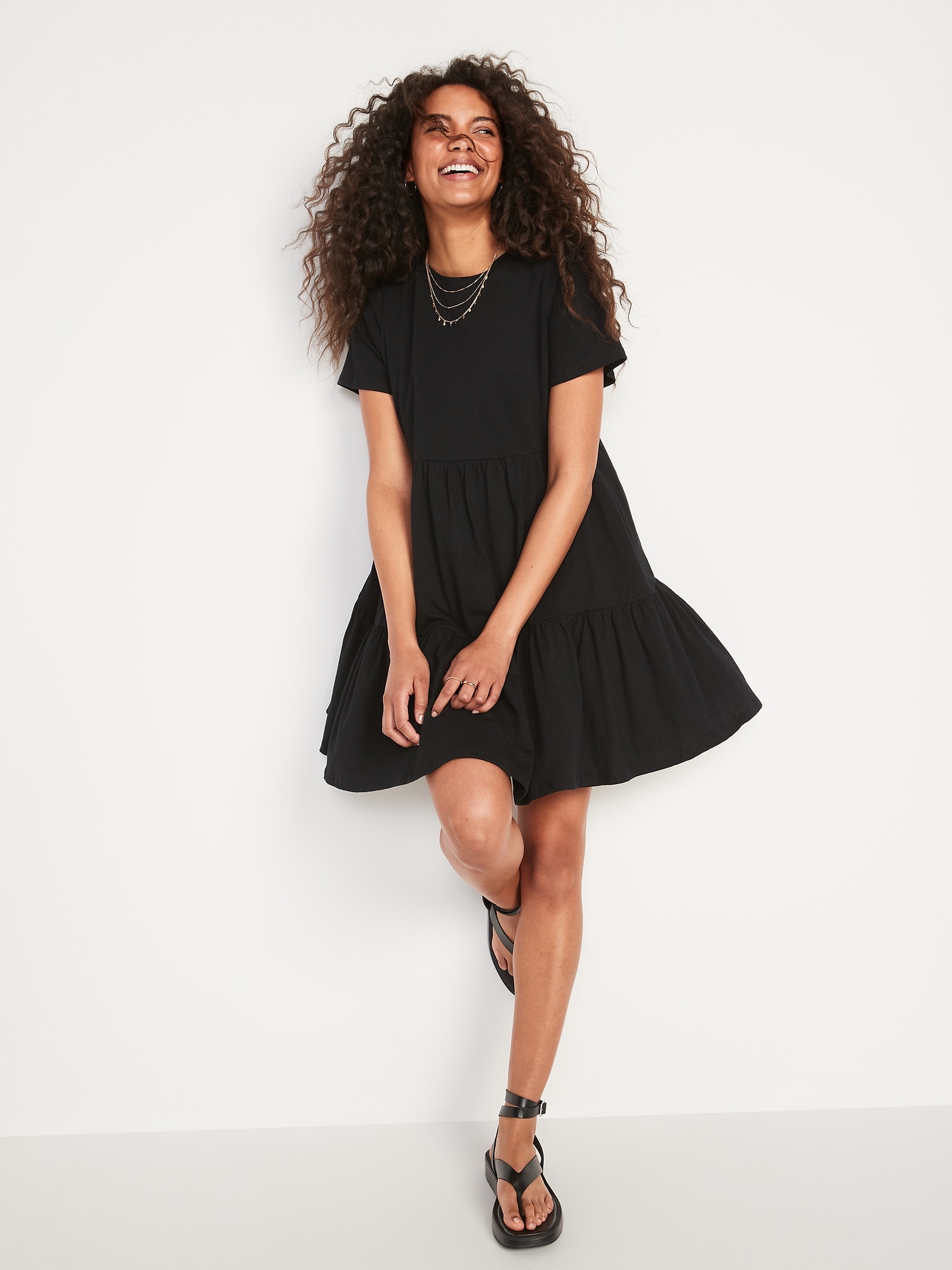 SlubKnit ShortSleeve Tiered Swing Dress for Women Old Navy