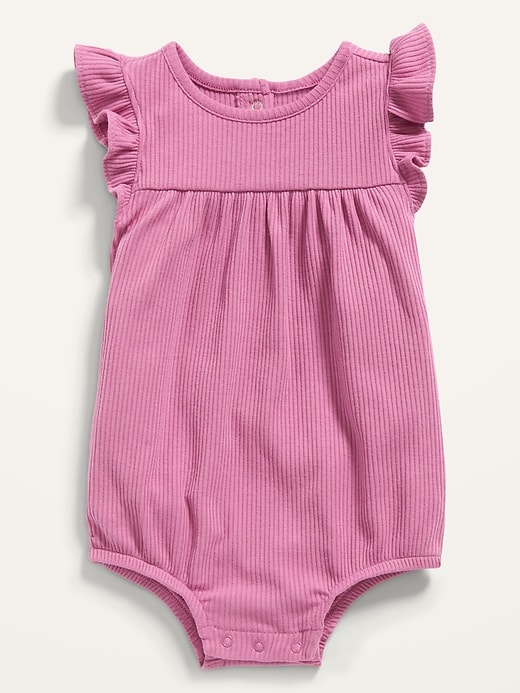 View large product image 1 of 1. Rib-Knit Flutter-Sleeve One-Piece Romper for Baby