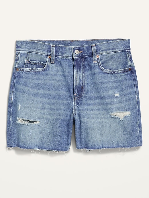 Image number 4 showing, High-Waisted Slouchy Straight Medium-Wash Cut-Off Non-Stretch Jean Shorts -- 5-inch inseam