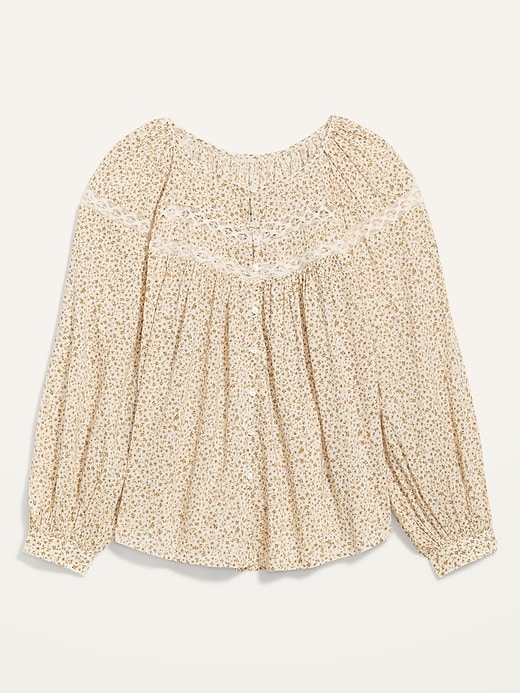 Image number 4 showing, Long-Sleeve Lace-Trimmed Floral-Print Blouse