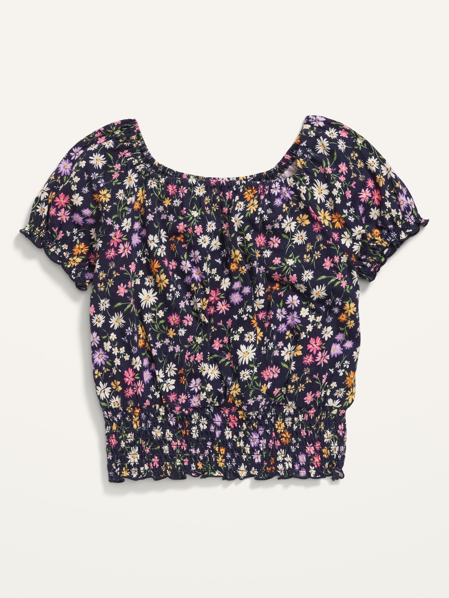 Short Puff-Sleeve Floral-Print Smocked Top for Girls | Old Navy