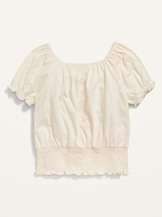 Short Puff-Sleeve Smocked Top for Girls