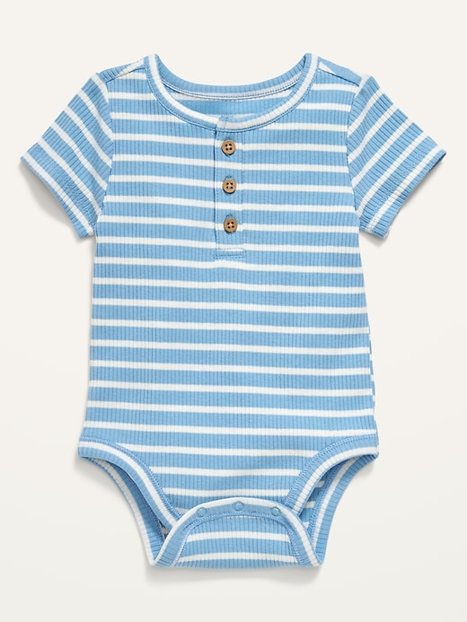 View large product image 1 of 1. Unisex Short-Sleeve Rib-Knit Henley Bodysuit for Baby