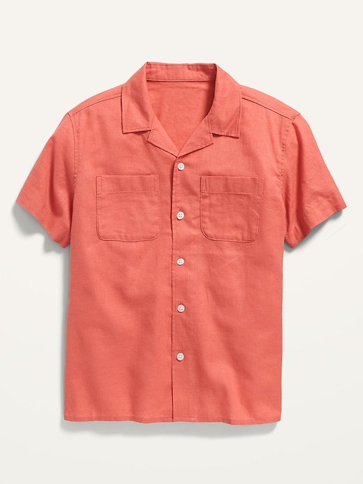 View large product image 1 of 2. Short-Sleeve Button-Front Linen-Blend Shirt for Boys