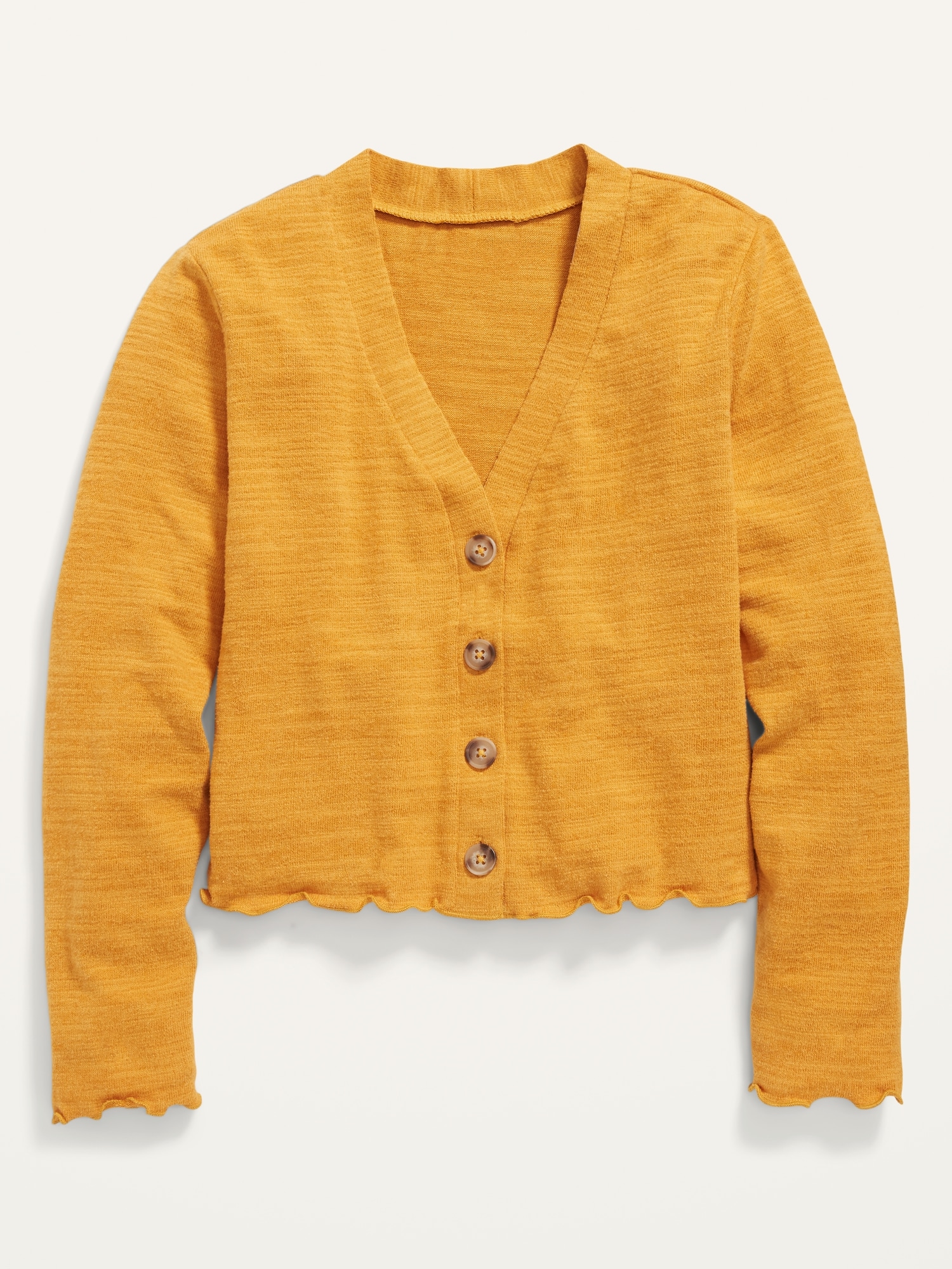 Old Navy Cropped Slub-Knit Button-Front Cardigan Sweater for Girls yellow. 1