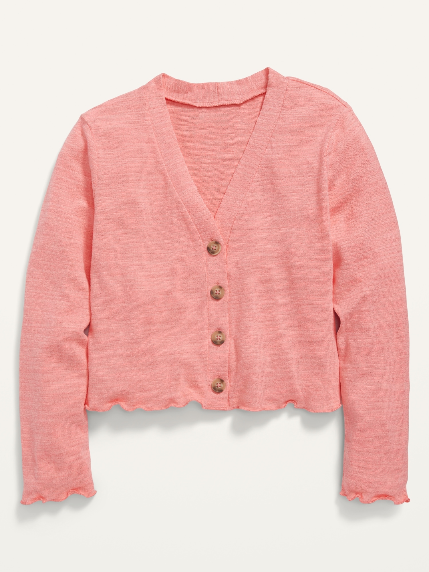 Old Navy Cropped Slub-Knit Button-Front Cardigan Sweater for Girls pink. 1