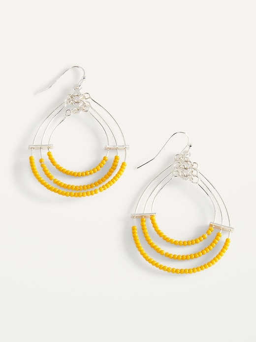 View large product image 1 of 1. Silver-Toned Layered-Wire Beaded Hoop Earrings for Women