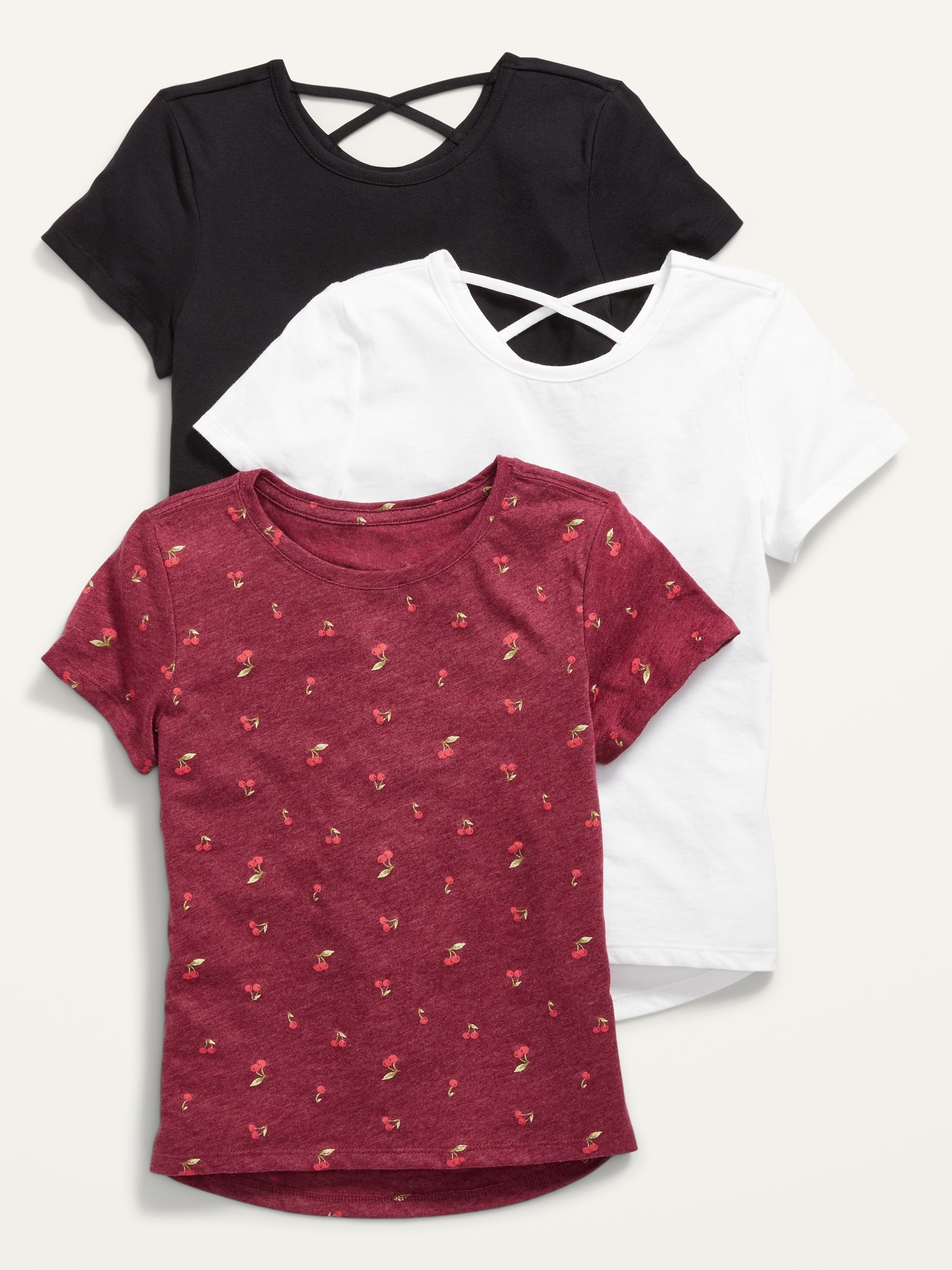 Oldnavy Softest Short-Sleeve Lattice-Back T-Shirt 3-Pack for Girls