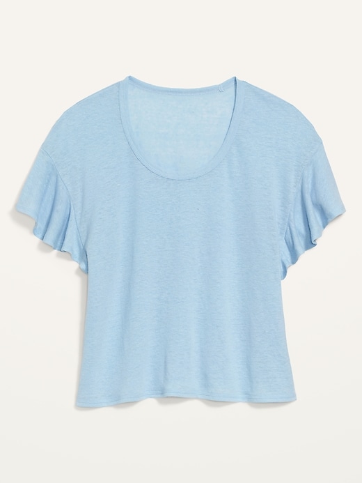 Image number 4 showing, Flutter-Sleeve Scoop-Neck Linen-Jersey Easy T-Shirt
