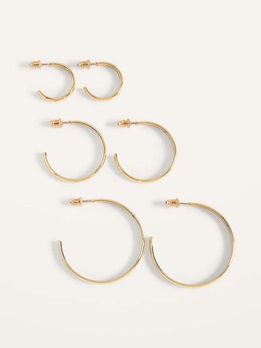 View large product image 1 of 2. Real Gold-Plated Hoop Earrings 3-Pack for Women