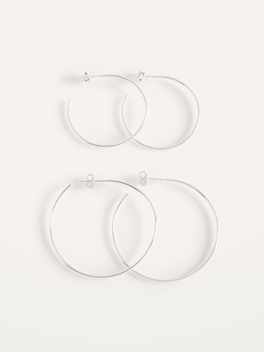 View large product image 1 of 1. Sterling Silver Hoop Earrings 2-Pack for Women
