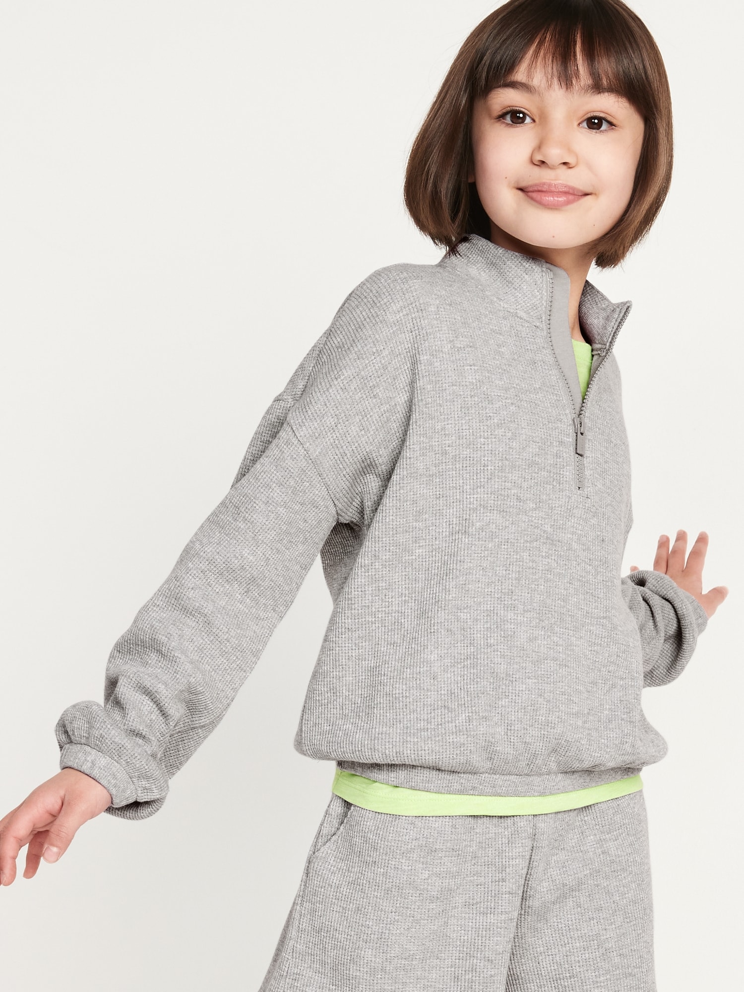 Textured WaffleKnit QuarterZip Sweatshirt for Girls Old Navy