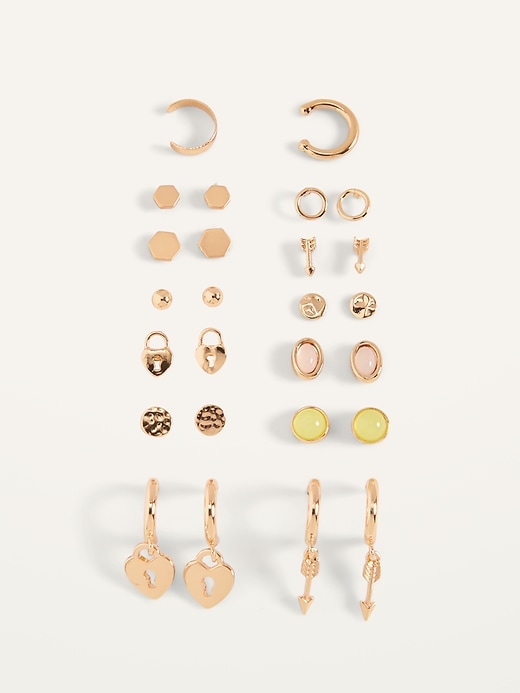 View large product image 1 of 2. Gold-Toned Earrings Variety 14-Pack for Women