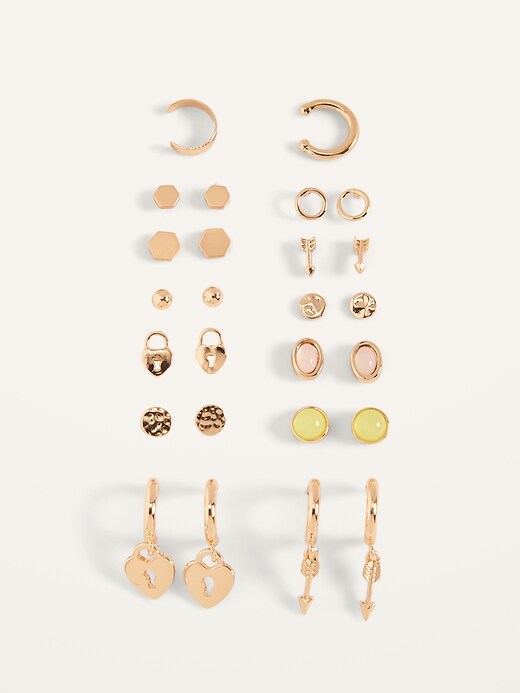 View large product image 1 of 2. Gold-Toned Earrings Variety 14-Pack for Women