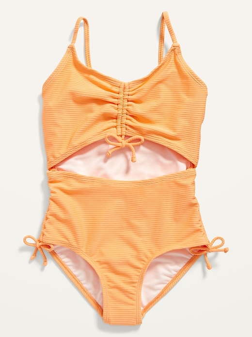 Cinch-Tie Center-Front Cutout One-Piece Swimsuit for Girls | Old Navy
